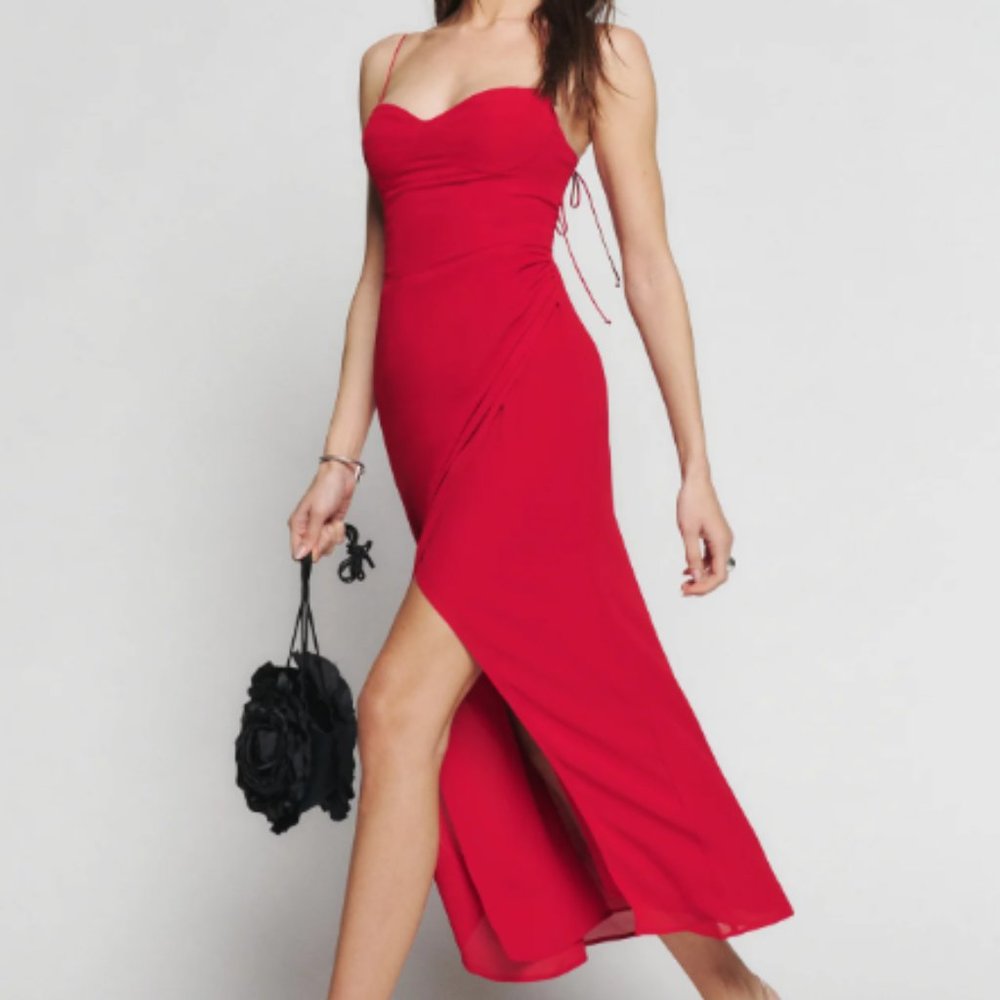 NWT Reformation Kourtney Dress Cherry Midi Side Slit Size 2P